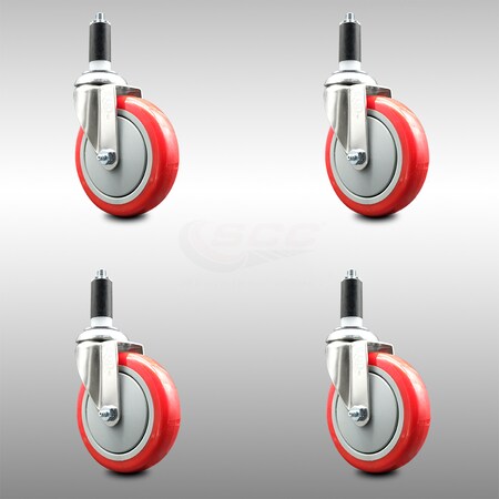 Service Caster 5 Inch 316SS Red Polyurethane Swivel 1-1/4 Inch Expanding Stem Caster Set SCC SCC-SS316EX20S514-PPUB-RED-114-4
